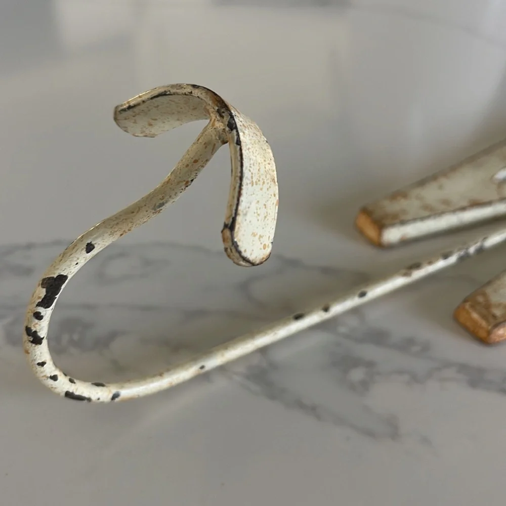 W initial chippy rusty paint metal hook vintage inspired
